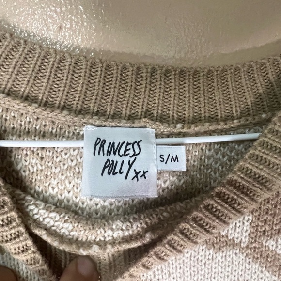 Princess Polly Tan and White Houndstooth Sweater - Picture 2 of 3